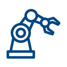 Blue robotic arm icon.